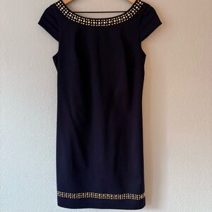 Lilly Pulitzer Pandora Sheath Dress Navy Gold Studded Embellished Cap Sleeve
